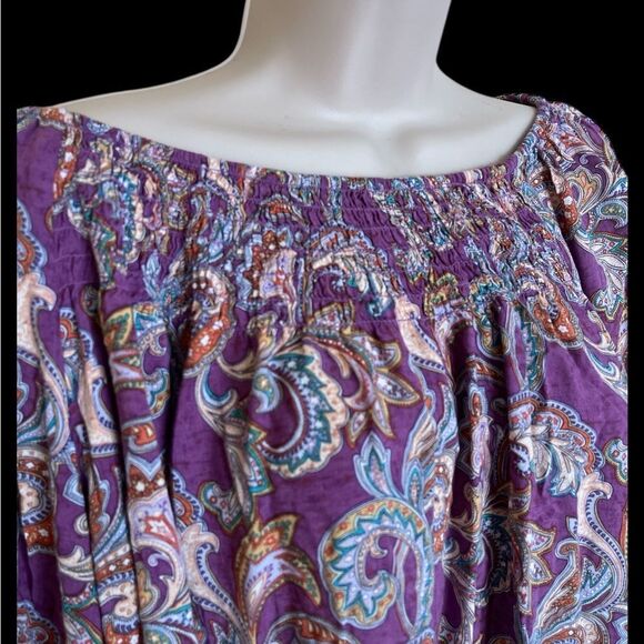 Cato silky soft elastic collar Blouse ruffles bell sleeves in Purple and Pink - Picture 3 of 6